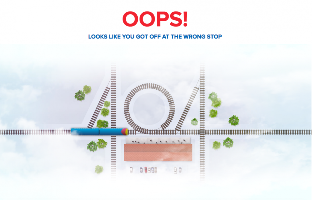 404 looks like tracks with trains and cars running over
