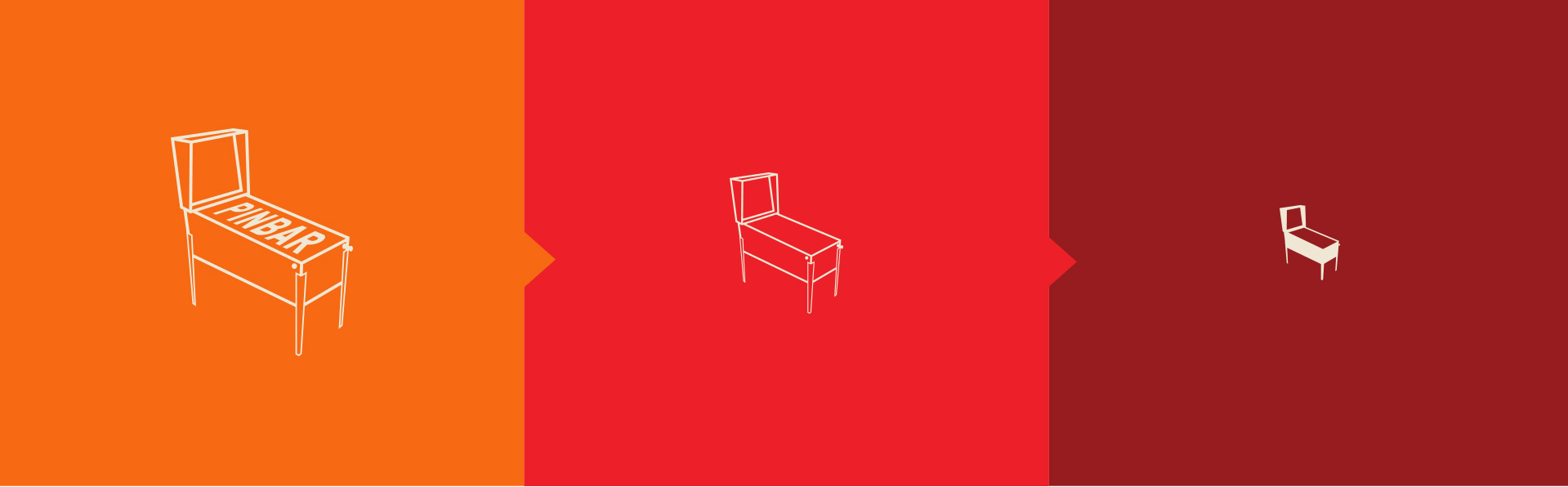 three side by side displays of the same pinbar logo, just different size and on different colored backgrounds